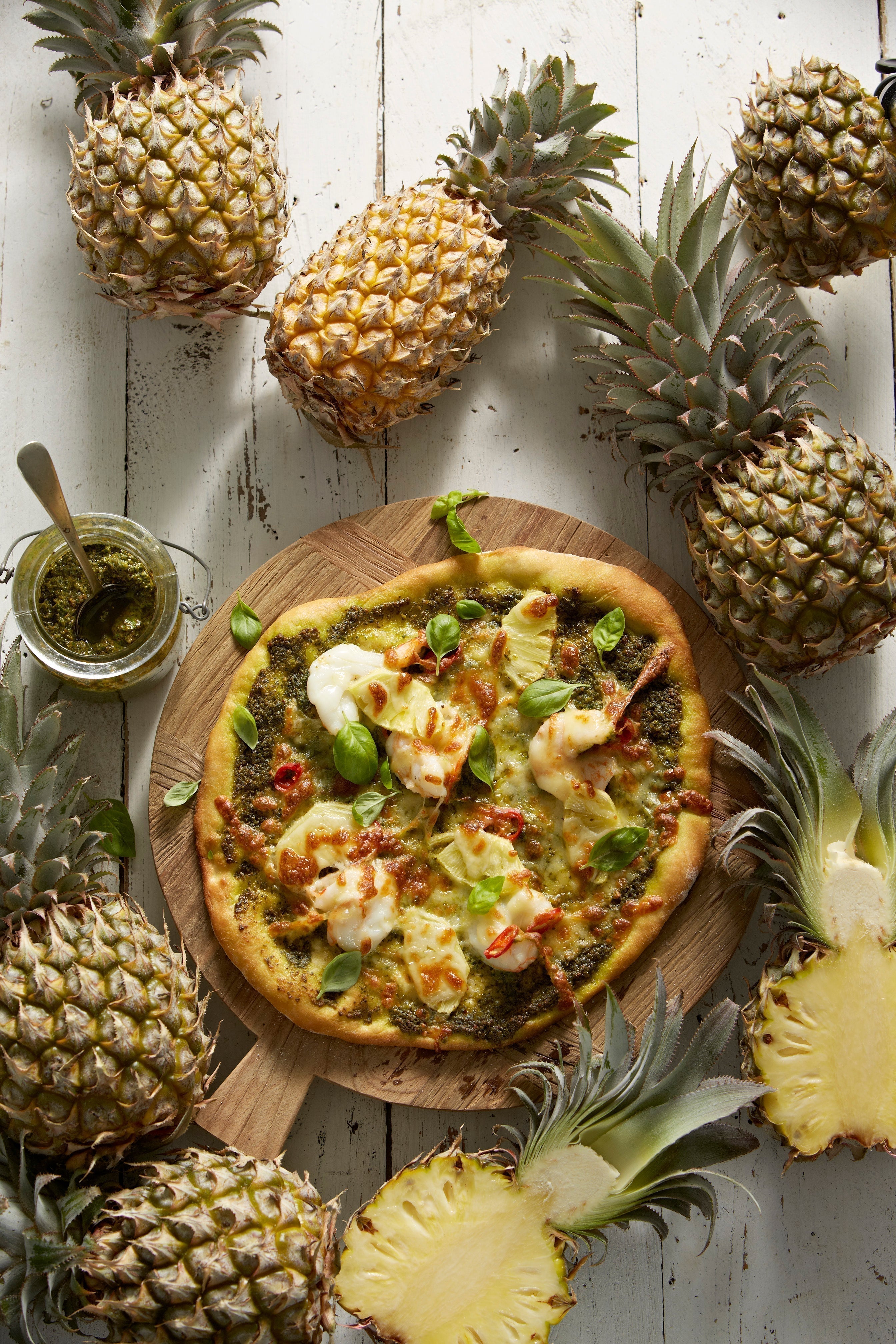 Prawn Pizza with Pineapple and Pesto