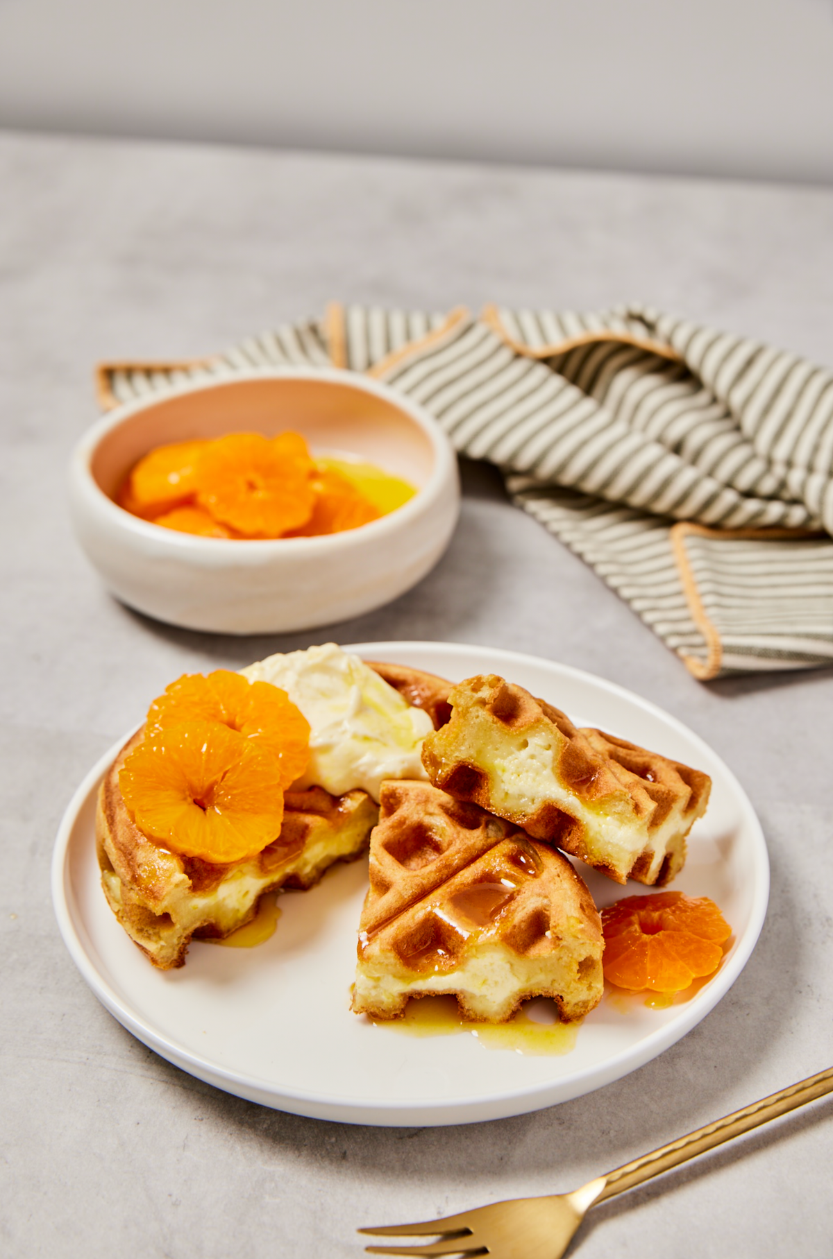 Citrus Ricotta Waffles with Tangerine Suzette Sauce