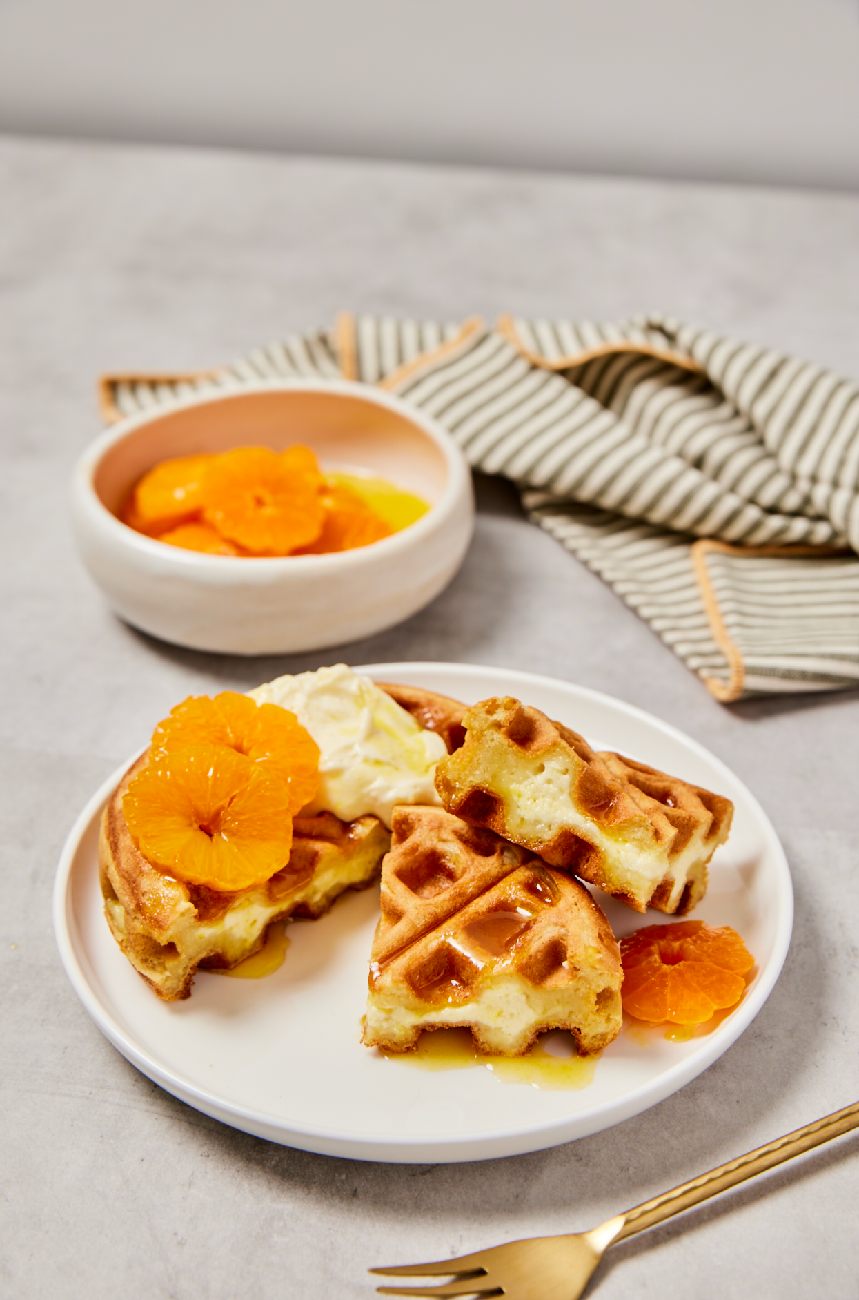 Citrus Ricotta Waffles with Tangerine Suzette Sauce